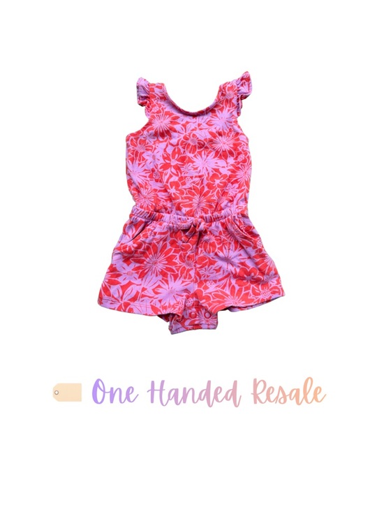 Cat & Jack Other - 🌺 Cat & Jack Kids Pink Ruffle Sleeve Red Floral Print Girls Romper 12M